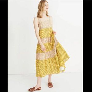 Madewell Tiered Print-Mix Midi Dress Jaipur Floral Tie Back